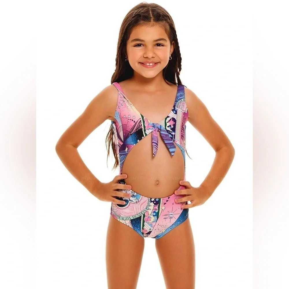 NWT Agua Bendita Iliana Eter One Piece Swimsuit Pink Celestial Girls Size 2